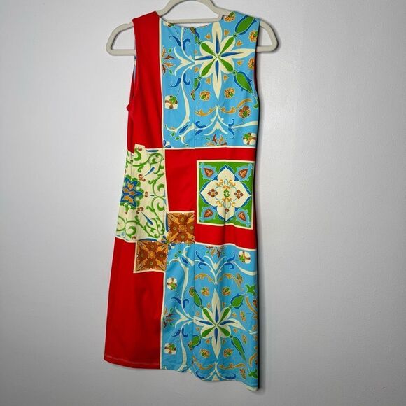 J. McLaughlin Blue Red Colorblock Floral Catalina Cloth Sophia Sheath Dress - Picture 3 of 4